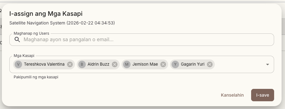 Screen ng pamamahala ng maraming proyekto