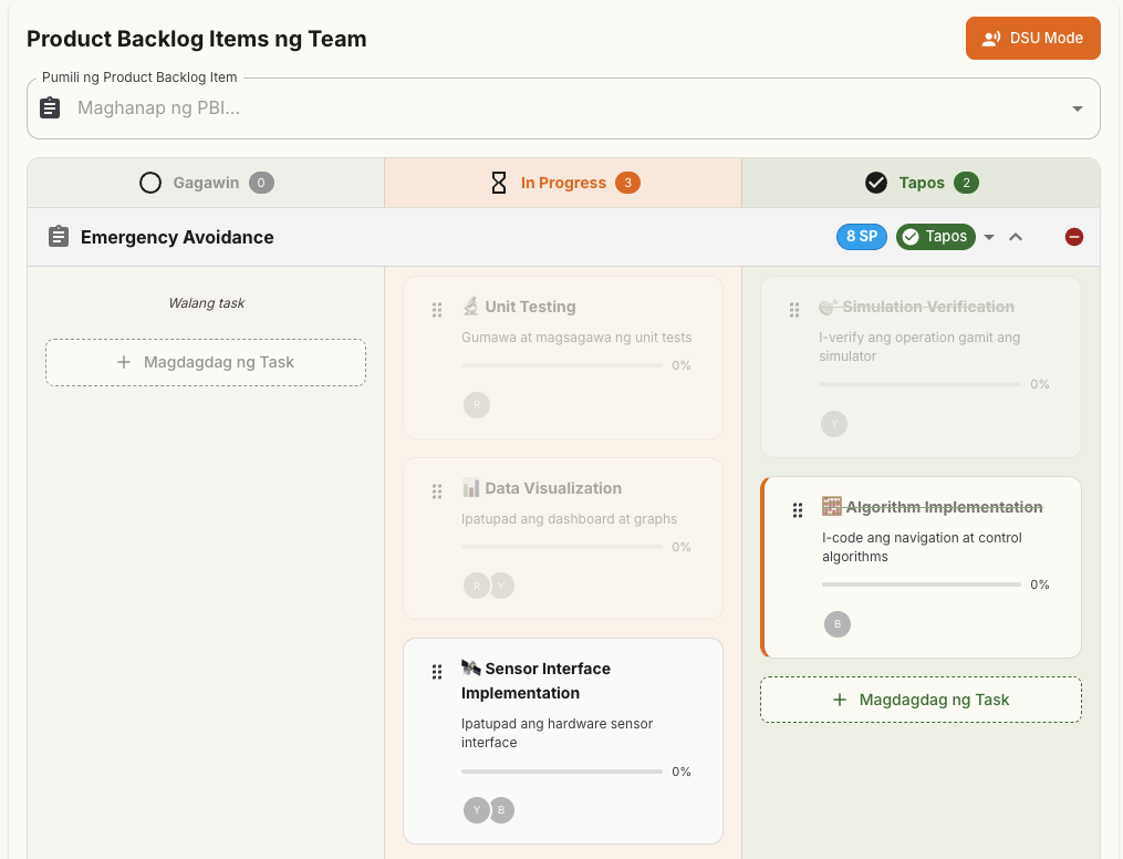 Screen ng Team Health Dashboard